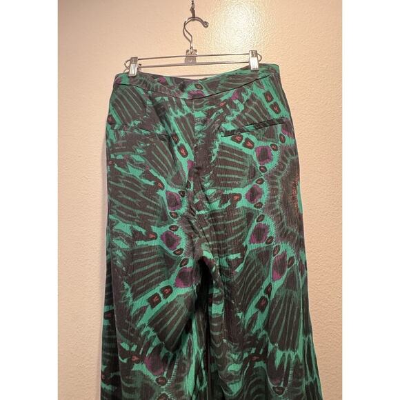 Ba&Sh Pants Women’s Size Medium Lady Green Print Wide Leg Colorful Resort Boho - Picture 5 of 11